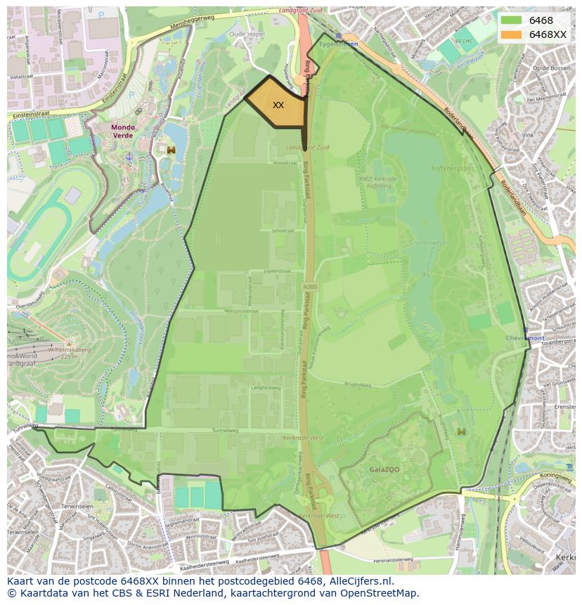 Afbeelding van het postcodegebied 6468 XX op de kaart.