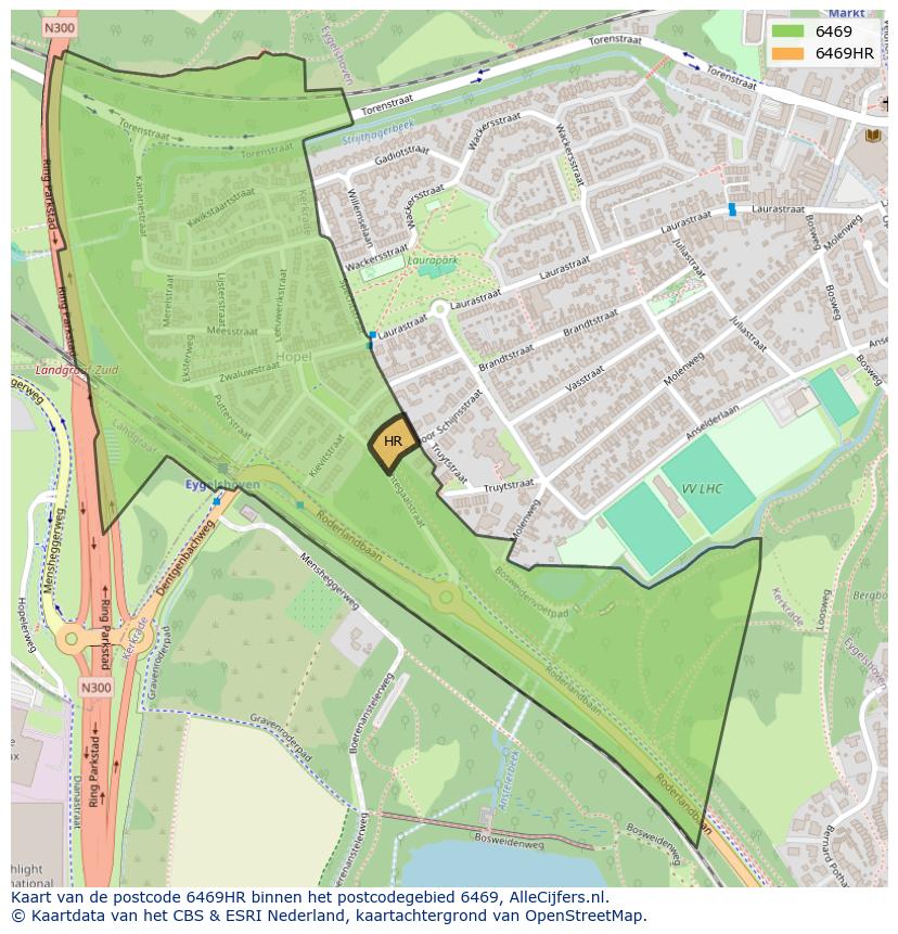 Afbeelding van het postcodegebied 6469 HR op de kaart.