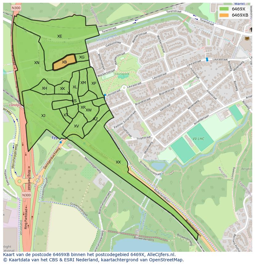 Afbeelding van het postcodegebied 6469 XB op de kaart.