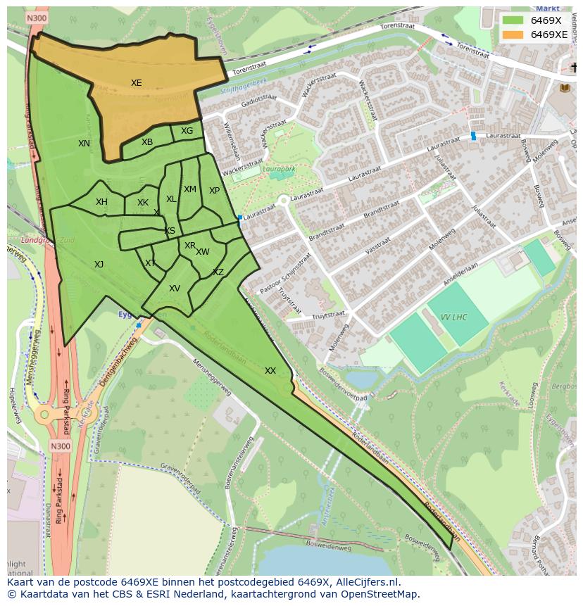 Afbeelding van het postcodegebied 6469 XE op de kaart.