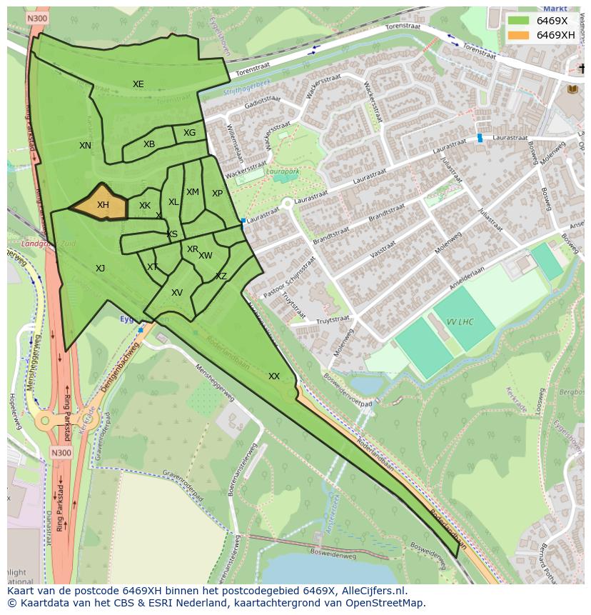 Afbeelding van het postcodegebied 6469 XH op de kaart.