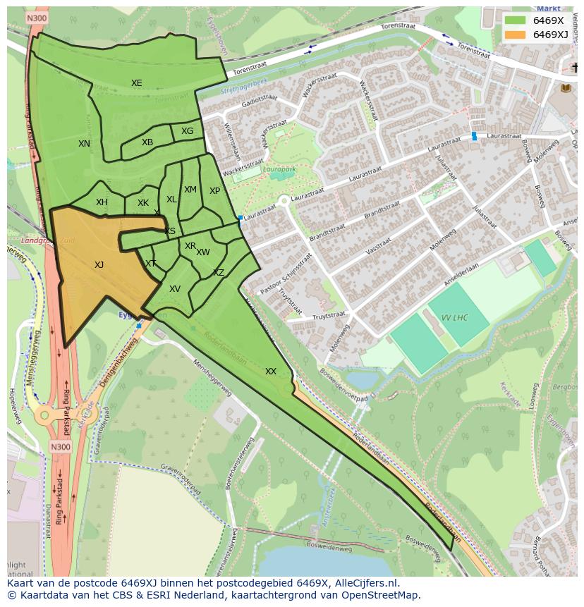 Afbeelding van het postcodegebied 6469 XJ op de kaart.