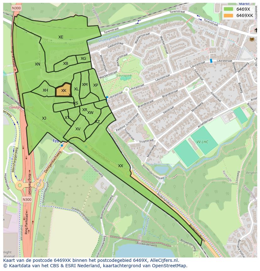 Afbeelding van het postcodegebied 6469 XK op de kaart.