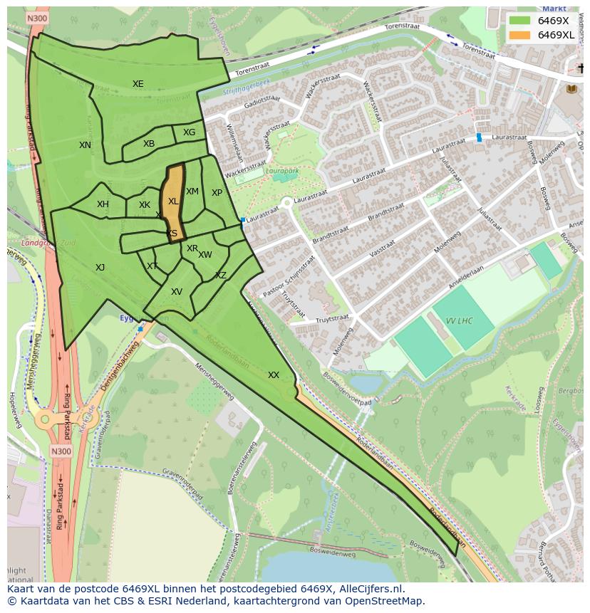 Afbeelding van het postcodegebied 6469 XL op de kaart.