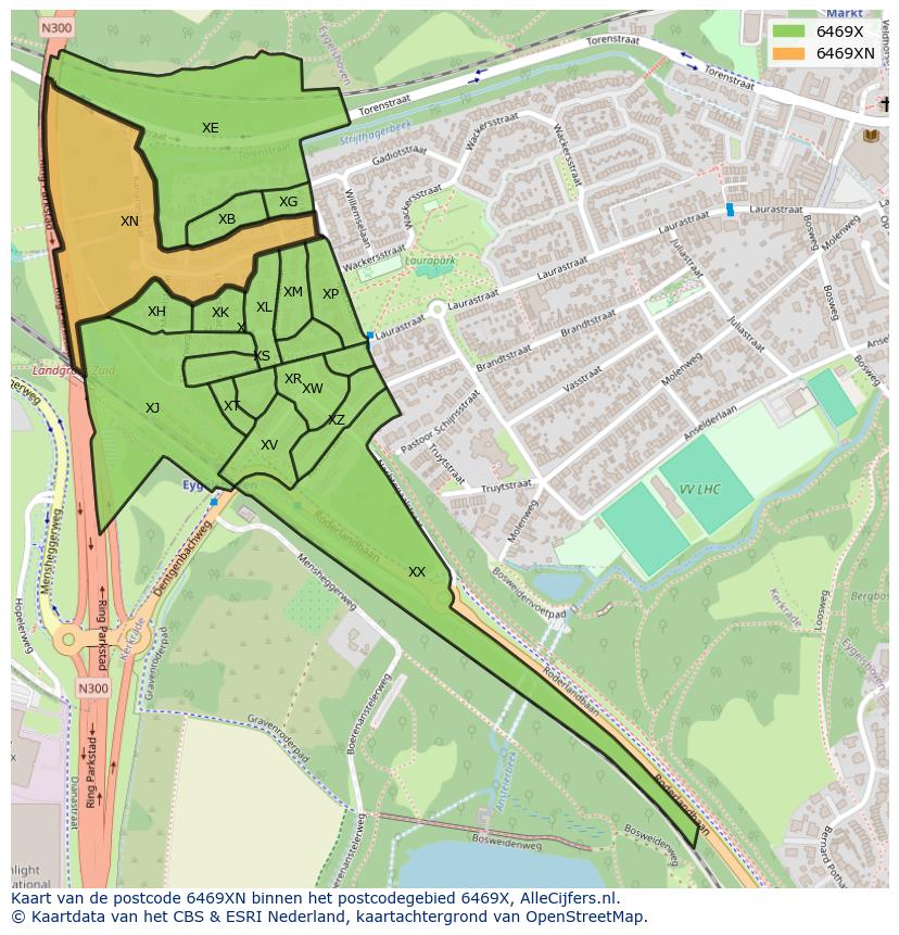 Afbeelding van het postcodegebied 6469 XN op de kaart.