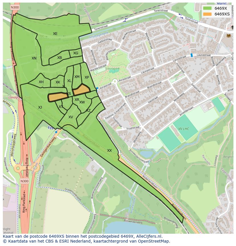 Afbeelding van het postcodegebied 6469 XS op de kaart.