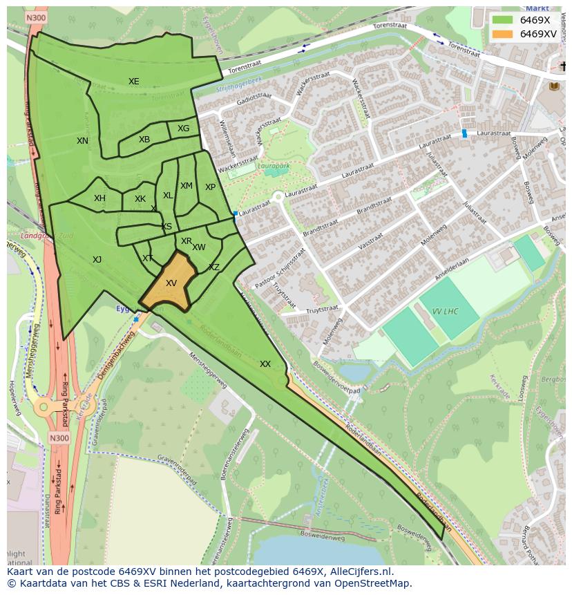 Afbeelding van het postcodegebied 6469 XV op de kaart.