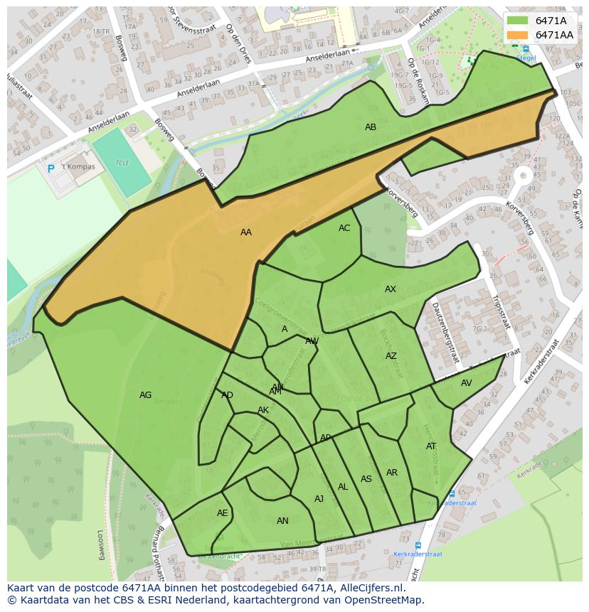 Afbeelding van het postcodegebied 6471 AA op de kaart.