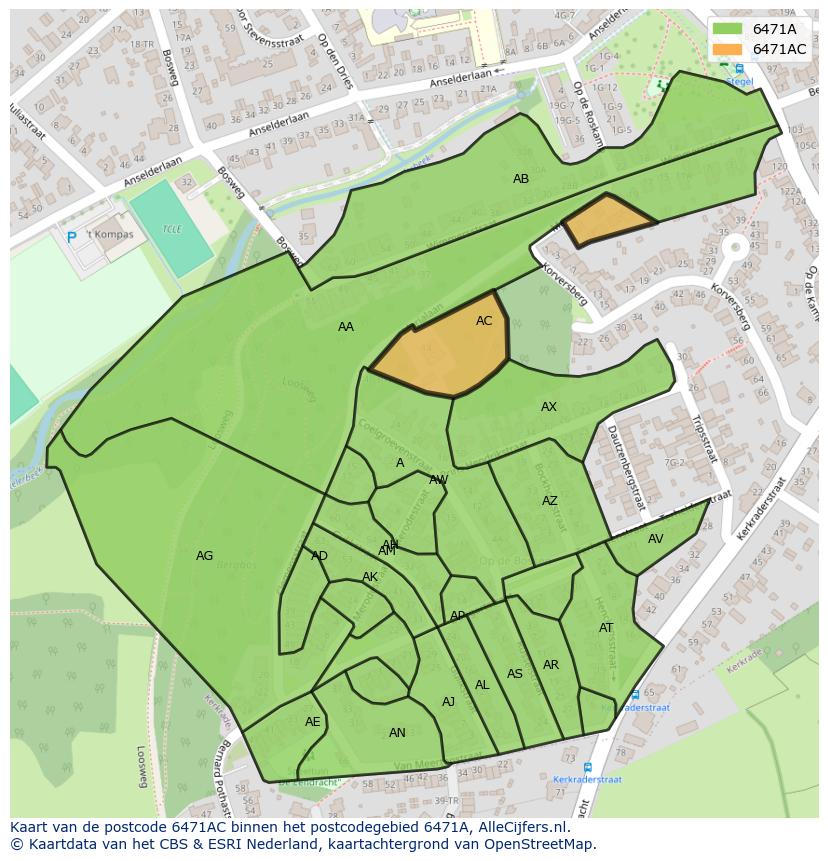 Afbeelding van het postcodegebied 6471 AC op de kaart.