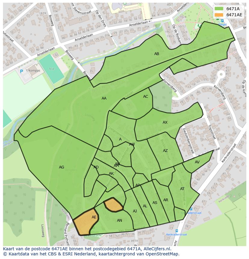 Afbeelding van het postcodegebied 6471 AE op de kaart.