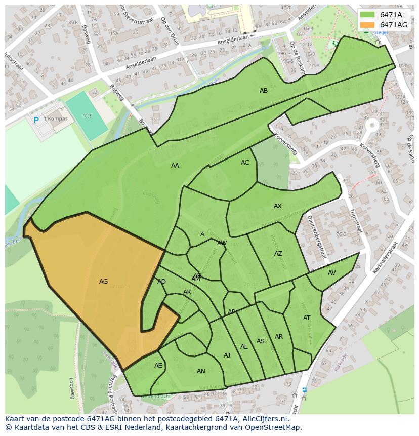Afbeelding van het postcodegebied 6471 AG op de kaart.