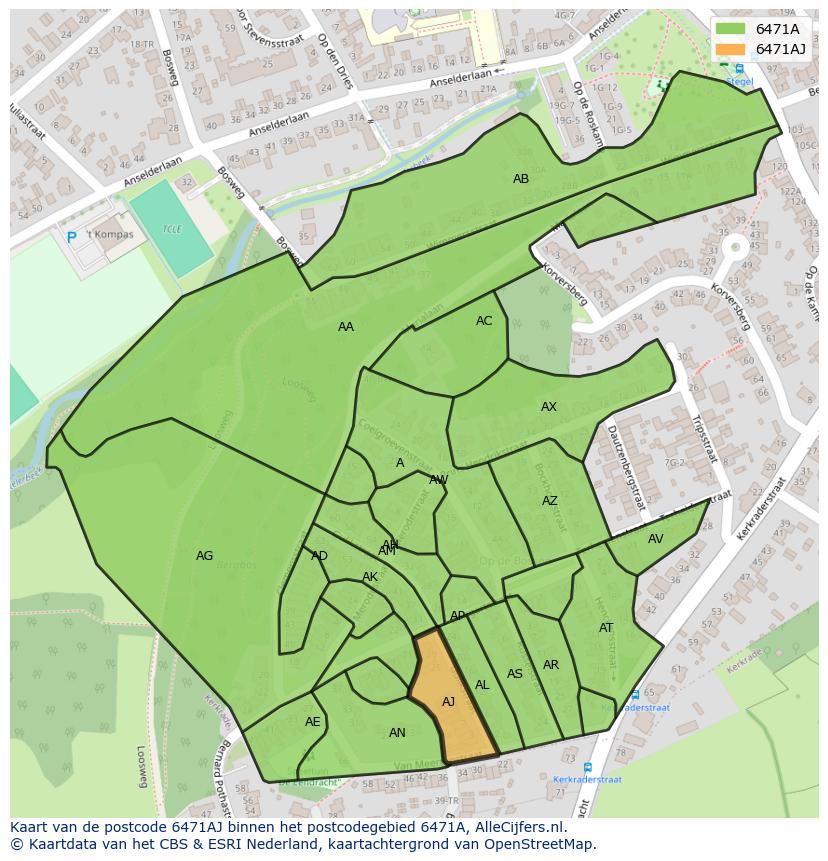 Afbeelding van het postcodegebied 6471 AJ op de kaart.