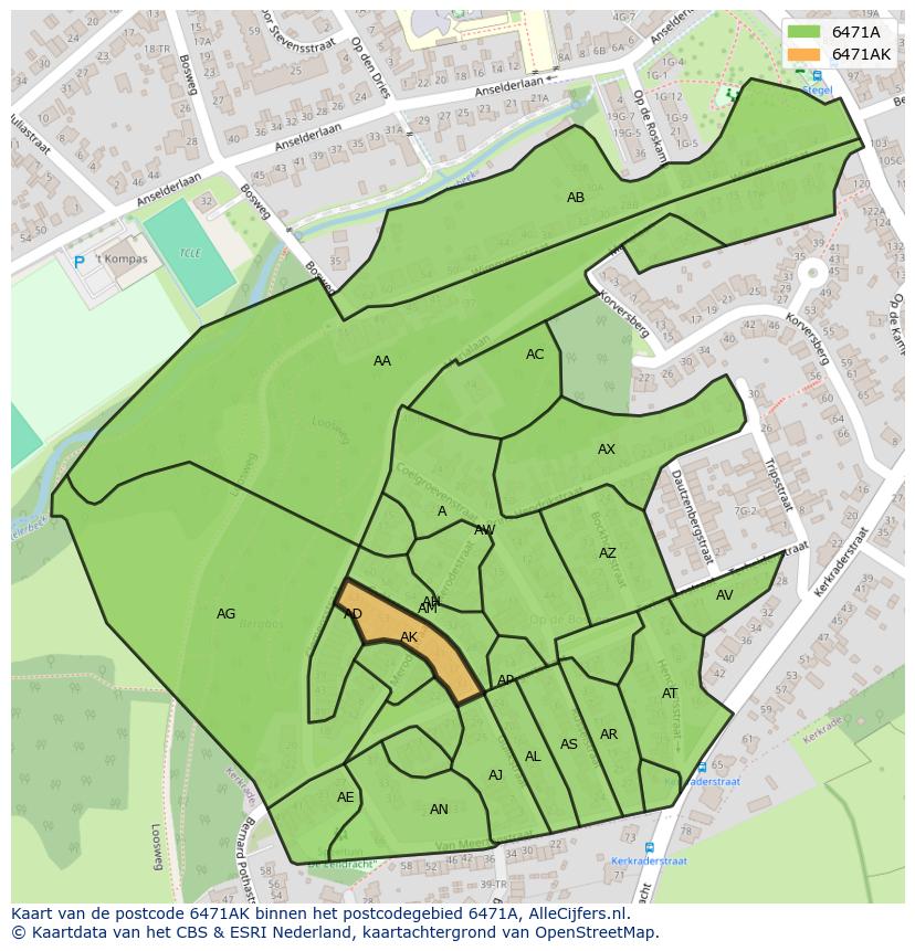 Afbeelding van het postcodegebied 6471 AK op de kaart.