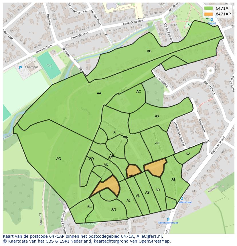 Afbeelding van het postcodegebied 6471 AP op de kaart.