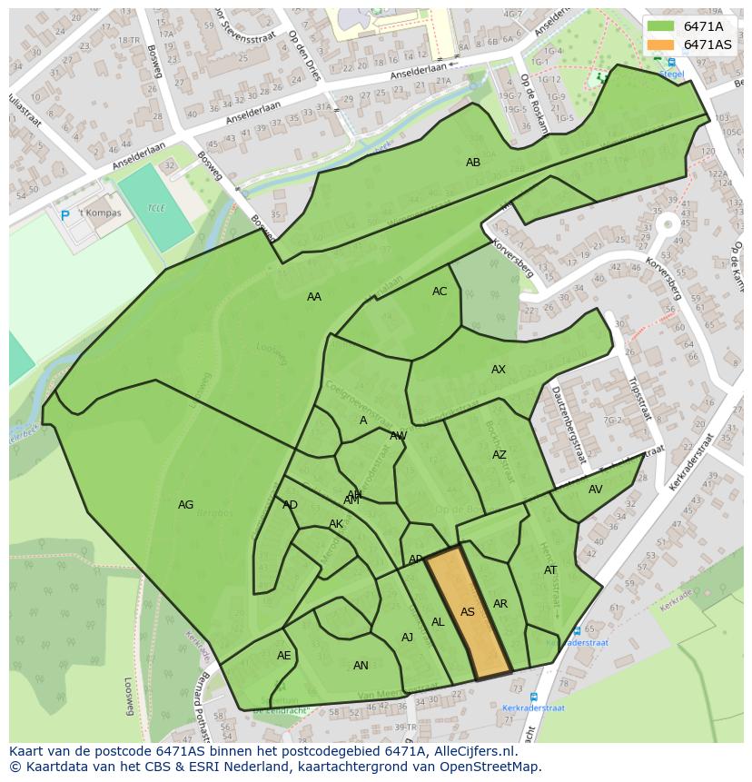 Afbeelding van het postcodegebied 6471 AS op de kaart.