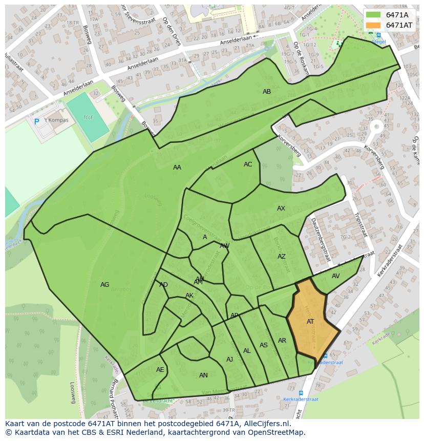 Afbeelding van het postcodegebied 6471 AT op de kaart.
