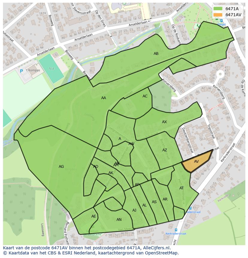 Afbeelding van het postcodegebied 6471 AV op de kaart.