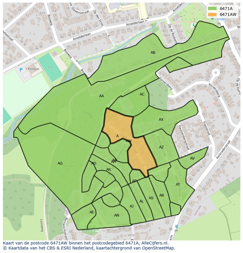 Afbeelding van het postcodegebied 6471 AW op de kaart.