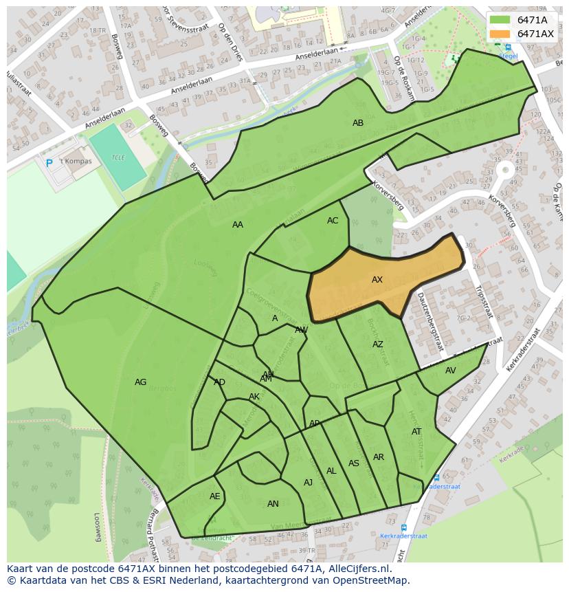 Afbeelding van het postcodegebied 6471 AX op de kaart.