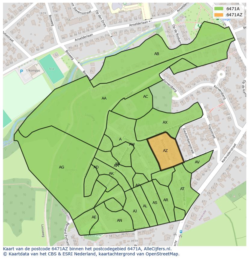 Afbeelding van het postcodegebied 6471 AZ op de kaart.
