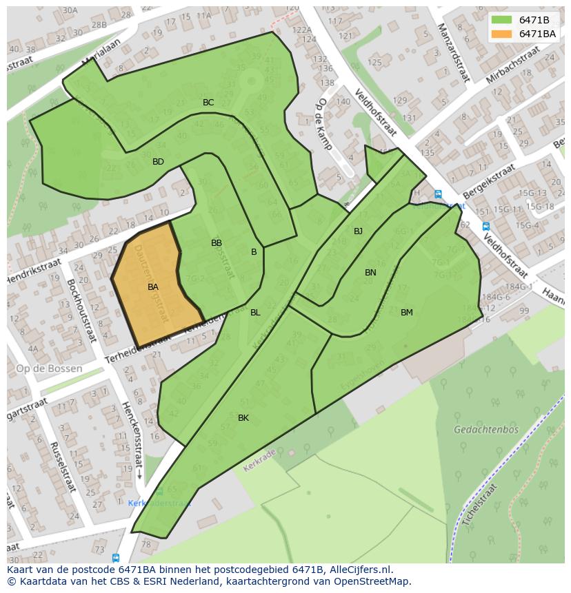 Afbeelding van het postcodegebied 6471 BA op de kaart.
