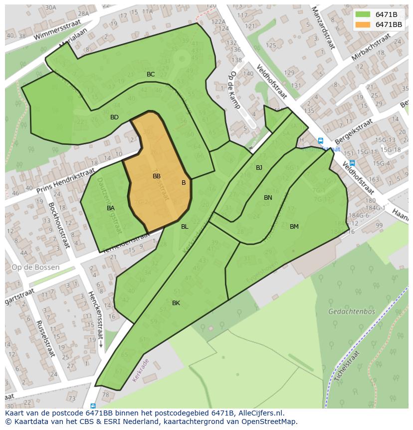 Afbeelding van het postcodegebied 6471 BB op de kaart.