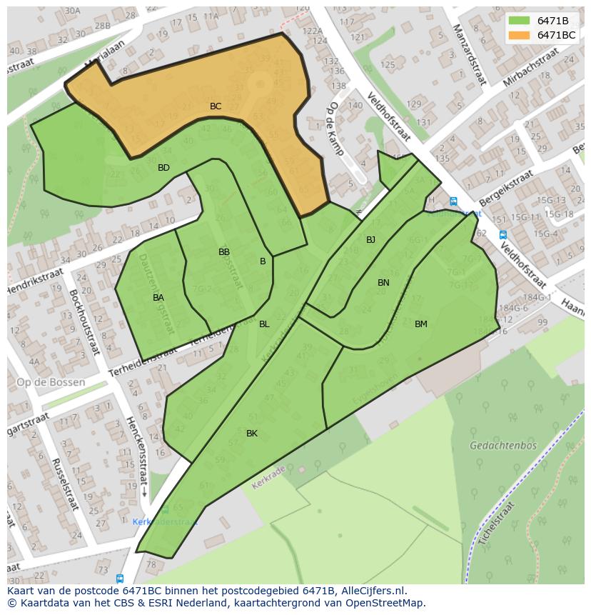 Afbeelding van het postcodegebied 6471 BC op de kaart.