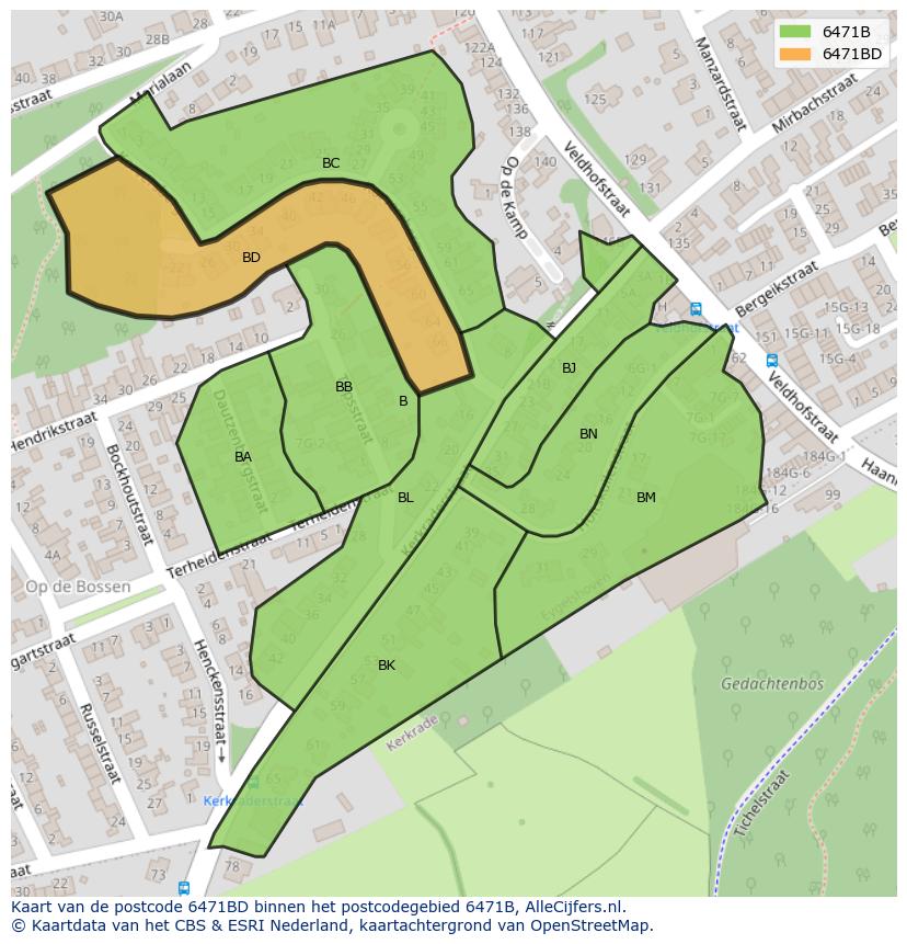 Afbeelding van het postcodegebied 6471 BD op de kaart.