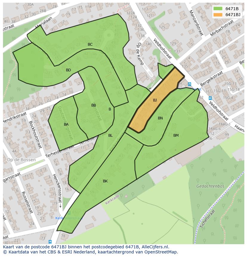 Afbeelding van het postcodegebied 6471 BJ op de kaart.