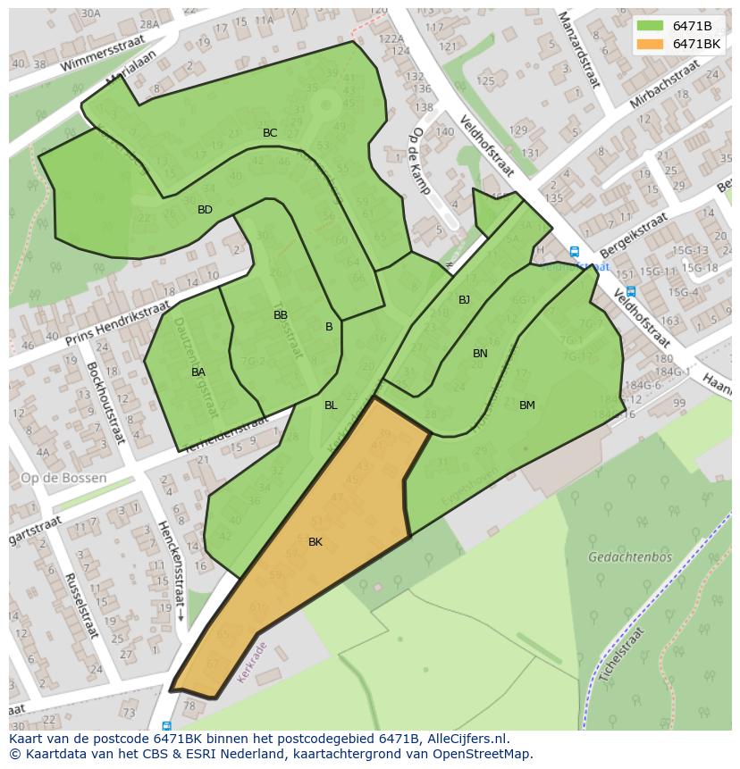 Afbeelding van het postcodegebied 6471 BK op de kaart.