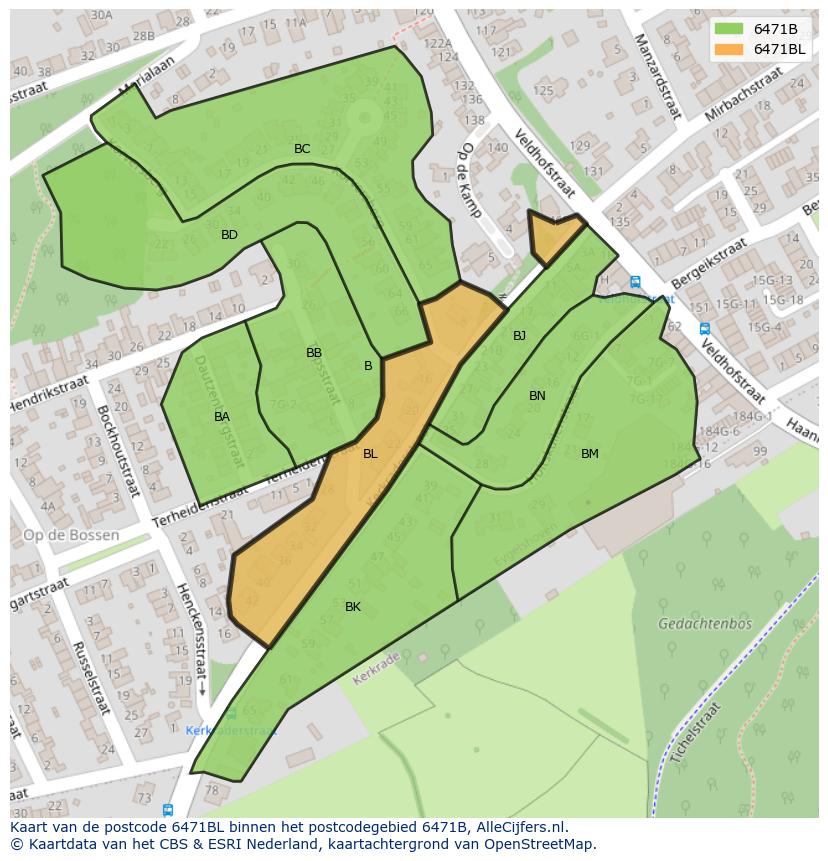 Afbeelding van het postcodegebied 6471 BL op de kaart.