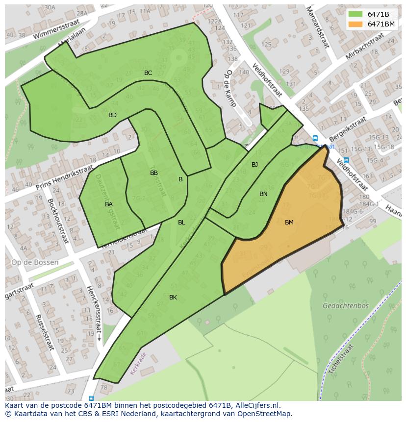 Afbeelding van het postcodegebied 6471 BM op de kaart.