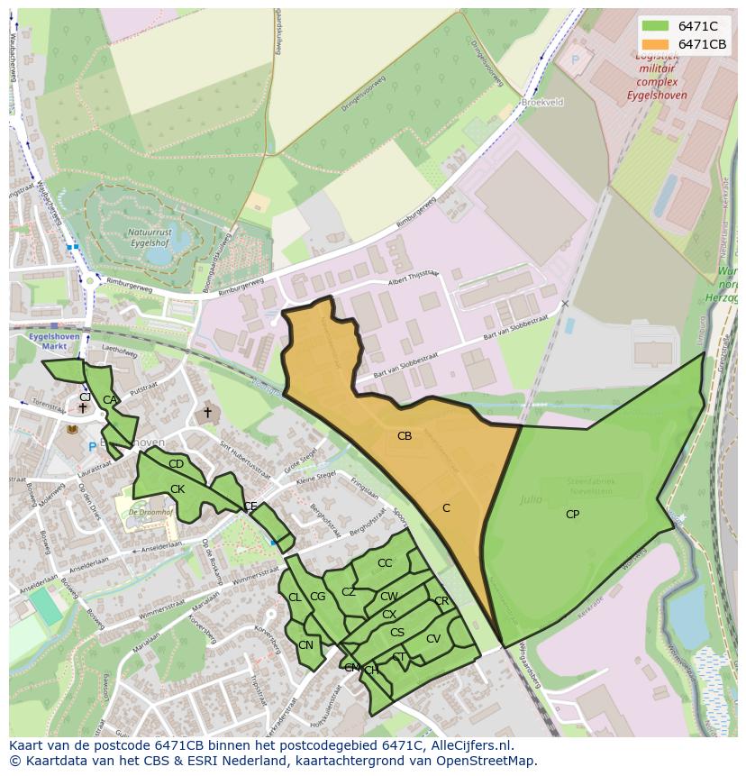 Afbeelding van het postcodegebied 6471 CB op de kaart.