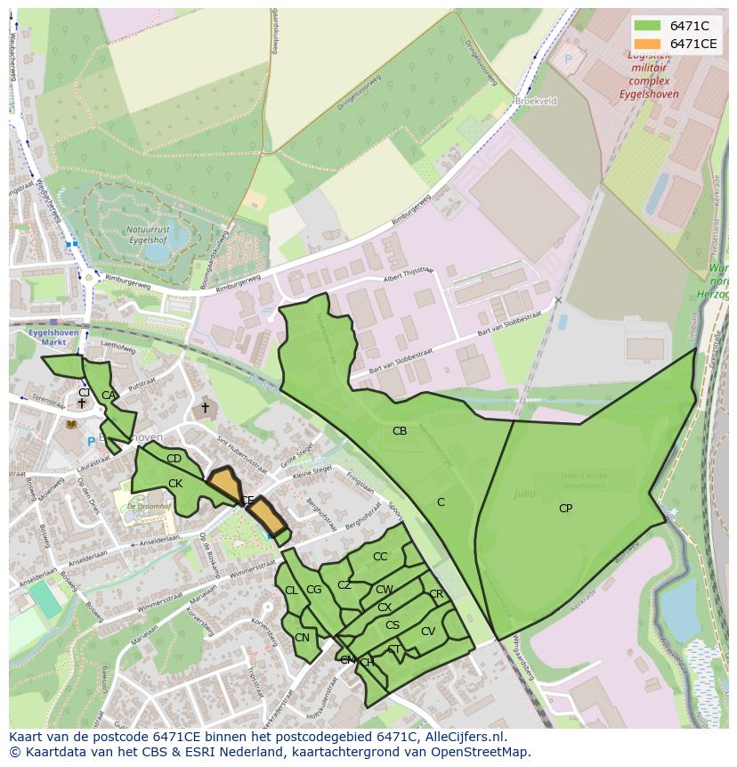Afbeelding van het postcodegebied 6471 CE op de kaart.