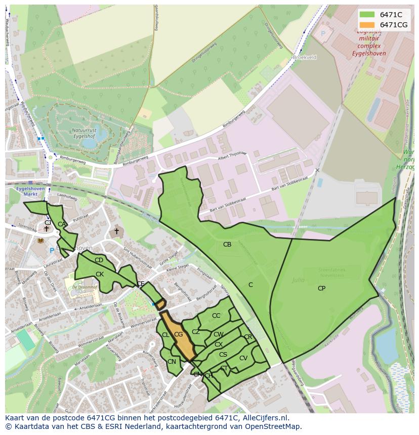 Afbeelding van het postcodegebied 6471 CG op de kaart.