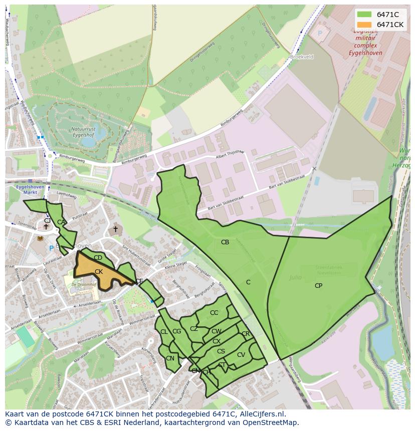 Afbeelding van het postcodegebied 6471 CK op de kaart.