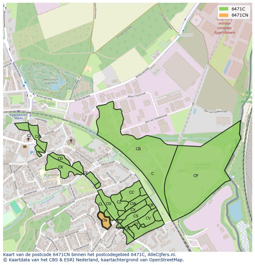 Afbeelding van het postcodegebied 6471 CN op de kaart.