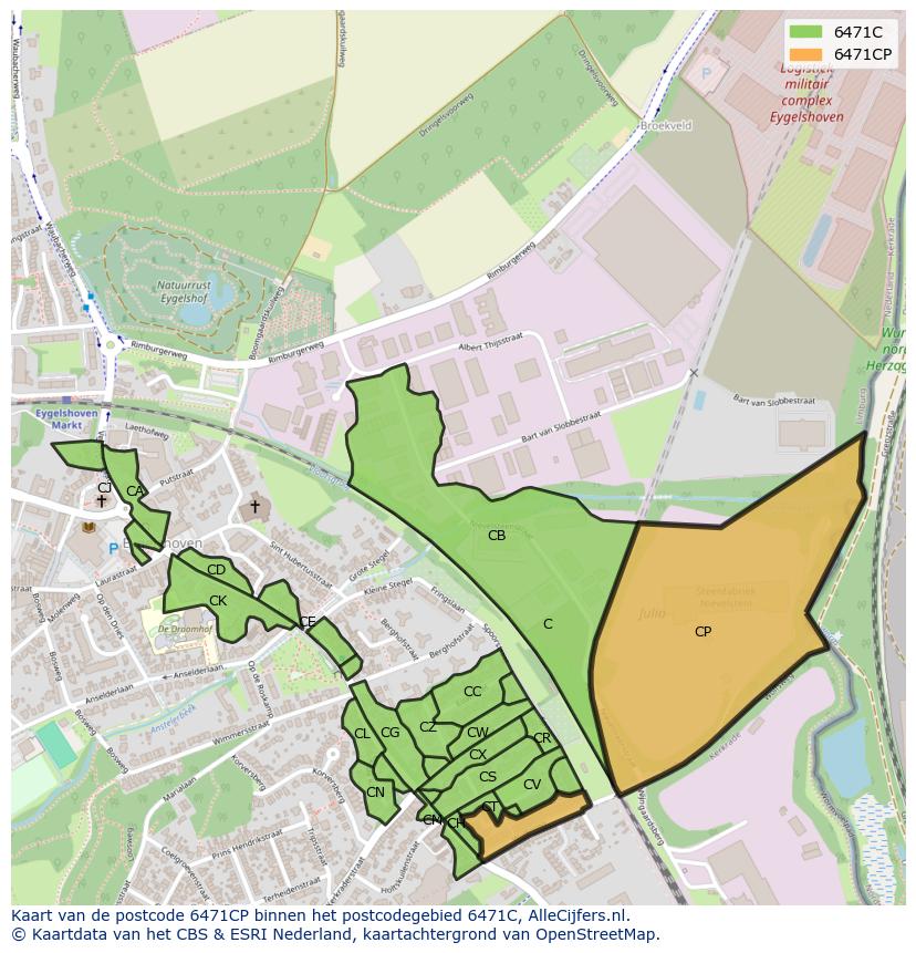 Afbeelding van het postcodegebied 6471 CP op de kaart.