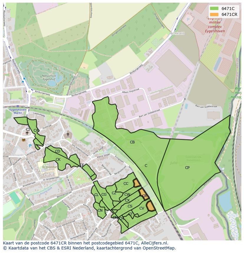 Afbeelding van het postcodegebied 6471 CR op de kaart.
