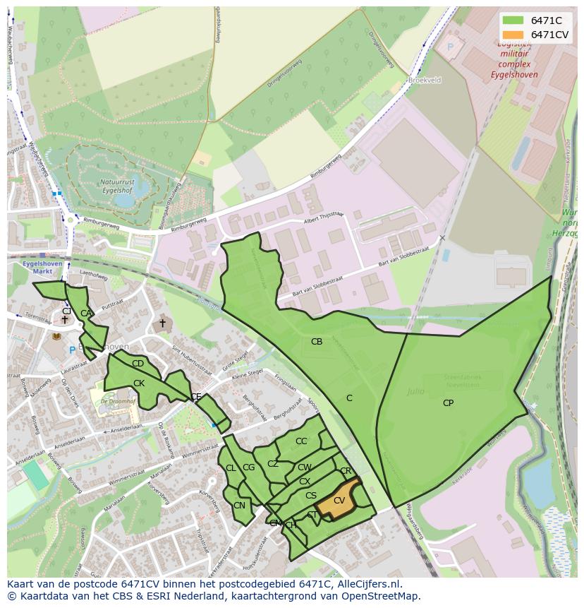Afbeelding van het postcodegebied 6471 CV op de kaart.