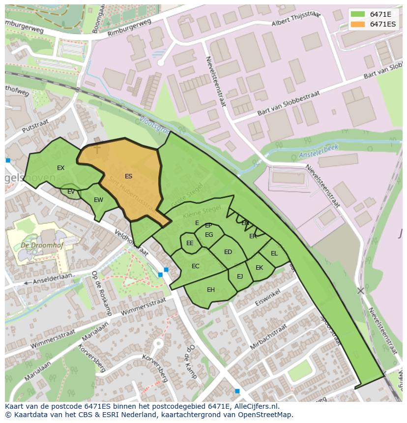 Afbeelding van het postcodegebied 6471 ES op de kaart.