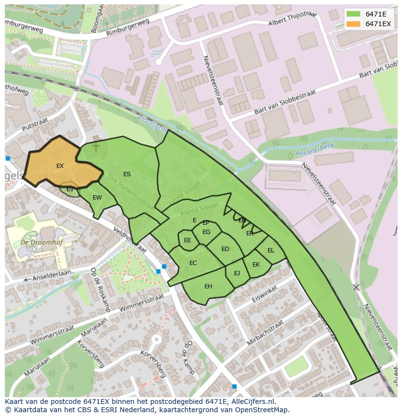 Afbeelding van het postcodegebied 6471 EX op de kaart.
