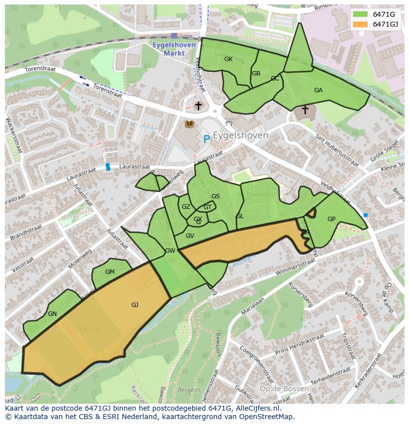 Afbeelding van het postcodegebied 6471 GJ op de kaart.