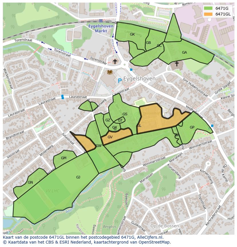 Afbeelding van het postcodegebied 6471 GL op de kaart.