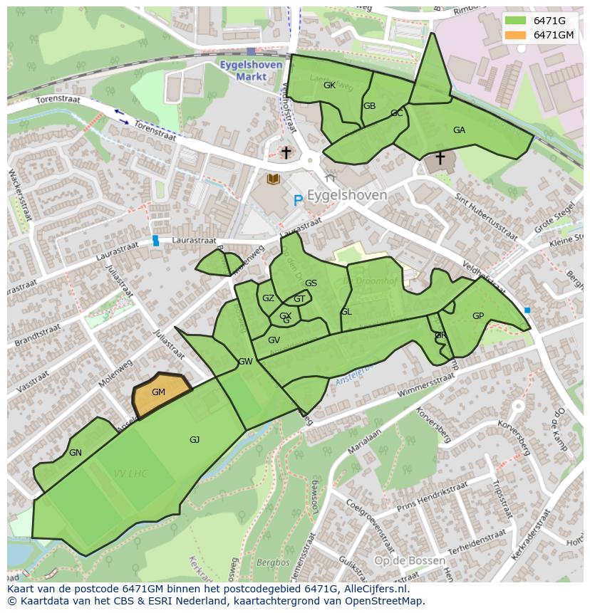 Afbeelding van het postcodegebied 6471 GM op de kaart.