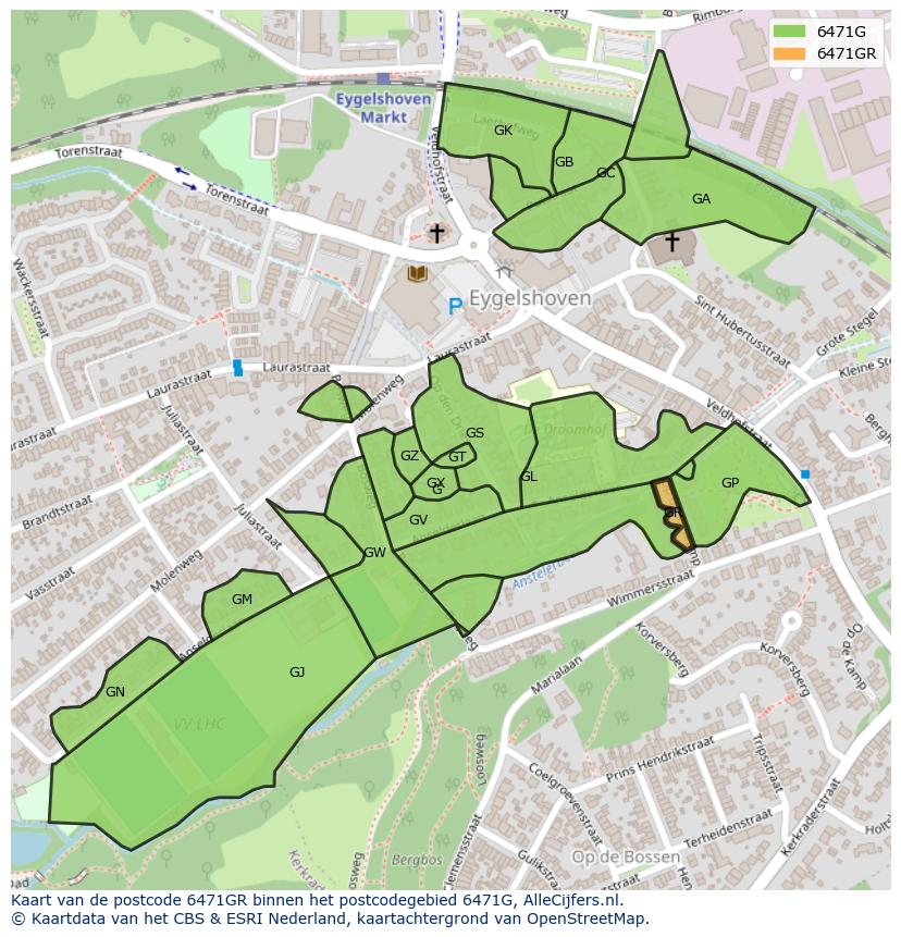 Afbeelding van het postcodegebied 6471 GR op de kaart.