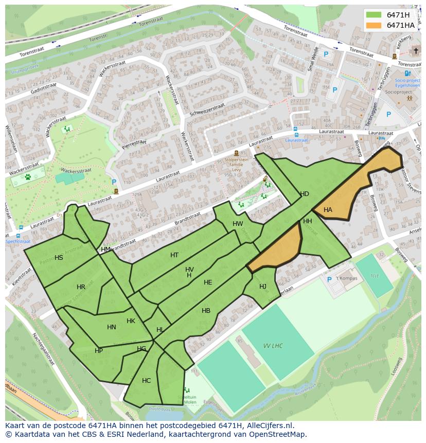 Afbeelding van het postcodegebied 6471 HA op de kaart.