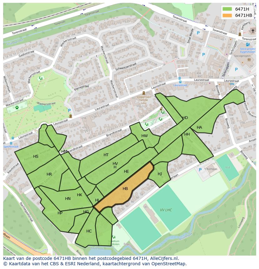 Afbeelding van het postcodegebied 6471 HB op de kaart.