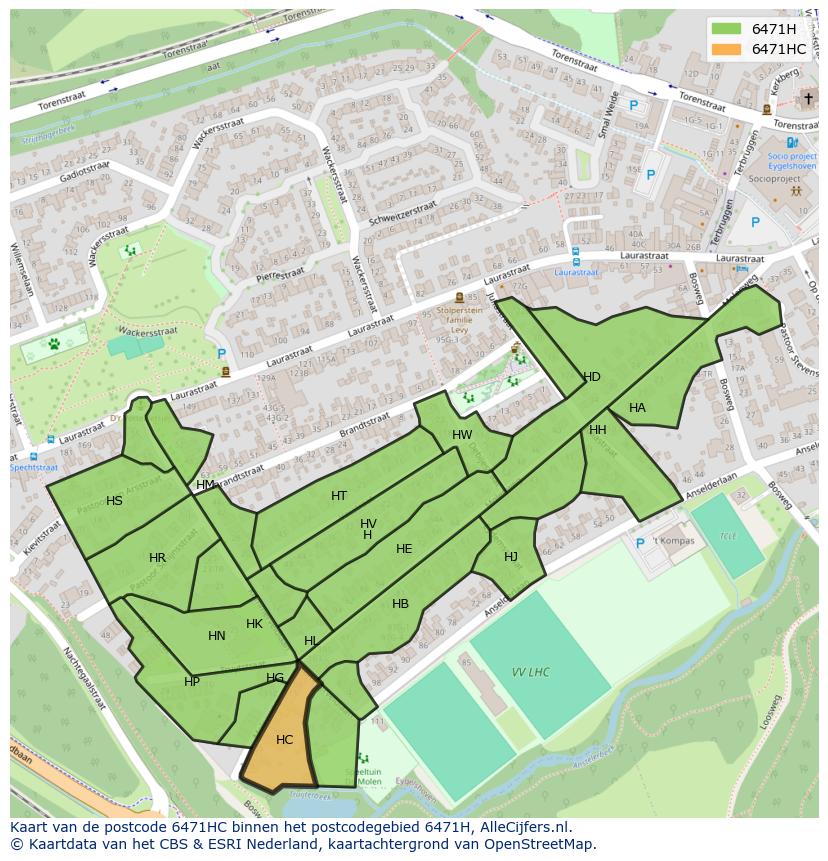 Afbeelding van het postcodegebied 6471 HC op de kaart.