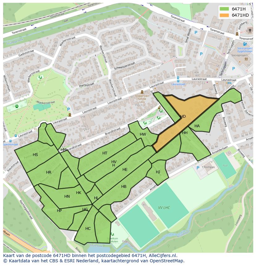 Afbeelding van het postcodegebied 6471 HD op de kaart.